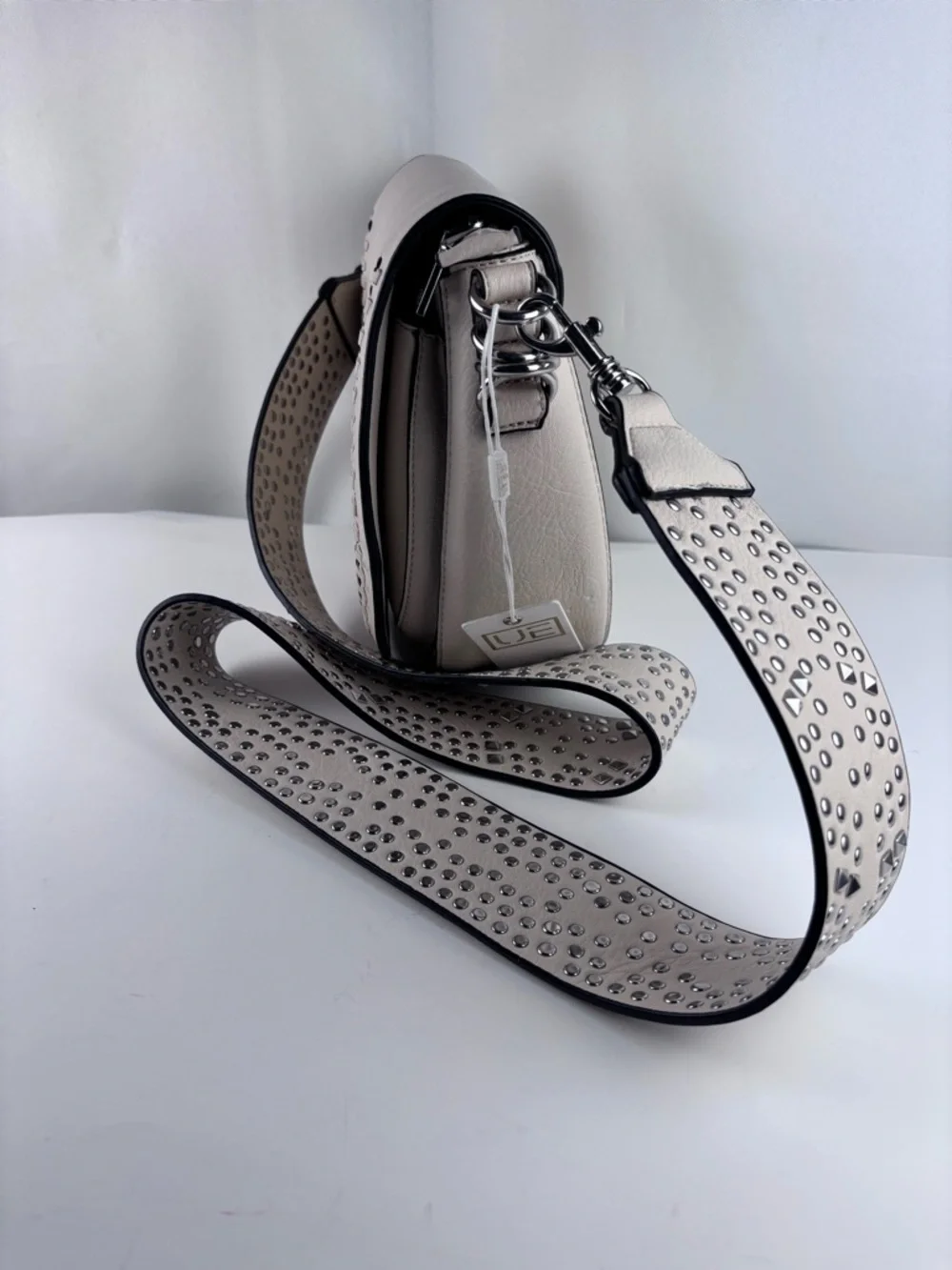 Urban Expressions Vegan Leather Saddle Bag - Studded Crossbody Strap Cream/Ivory - Picture 3 of 12